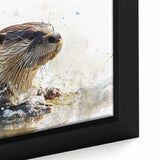 Close-up of a framed canvas wall art featuring a playful sea otter design, showcasing vibrant colors and intricate details, perfect for marine life enthusiasts.