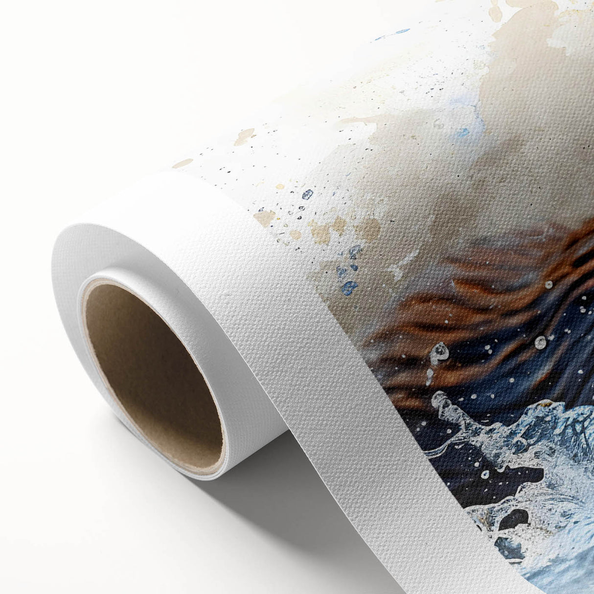 Colorful rolled canvas wall art featuring a playful sea otter design surrounded by marine life elements, ideal for ocean-themed decor or animal lovers.