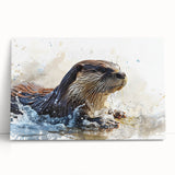 Stretched canvas wall art featuring a playful sea otter design, showcasing vibrant marine life colors against a serene aquatic background, ideal for ocean-themed decor.