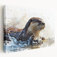 Vibrant canvas wall art depicting a playful sea otter surrounded by marine life, showcasing rich colors and intricate details, perfect for ocean-themed decor.
