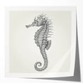 Vibrant seahorse wall art design showcasing intricate marine life details, perfect for ocean-themed decor. Glossy finish enhances colors and textures.