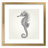 Gold-framed wall art featuring a vibrant seahorse design, perfect for marine life enthusiasts, showcasing intricate details and rich colors, ideal for home decor.
