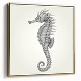 Elegant framed canvas wall art featuring a golden seahorse design, showcasing intricate details and vibrant colors, perfect for marine life enthusiasts and home decor.