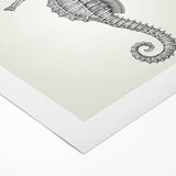 Colorful rolled canvas wall art featuring a detailed seahorse design surrounded by marine life, ideal for coastal decor enthusiasts. Perfect for enhancing home or office spaces with a touch of oceanic charm.