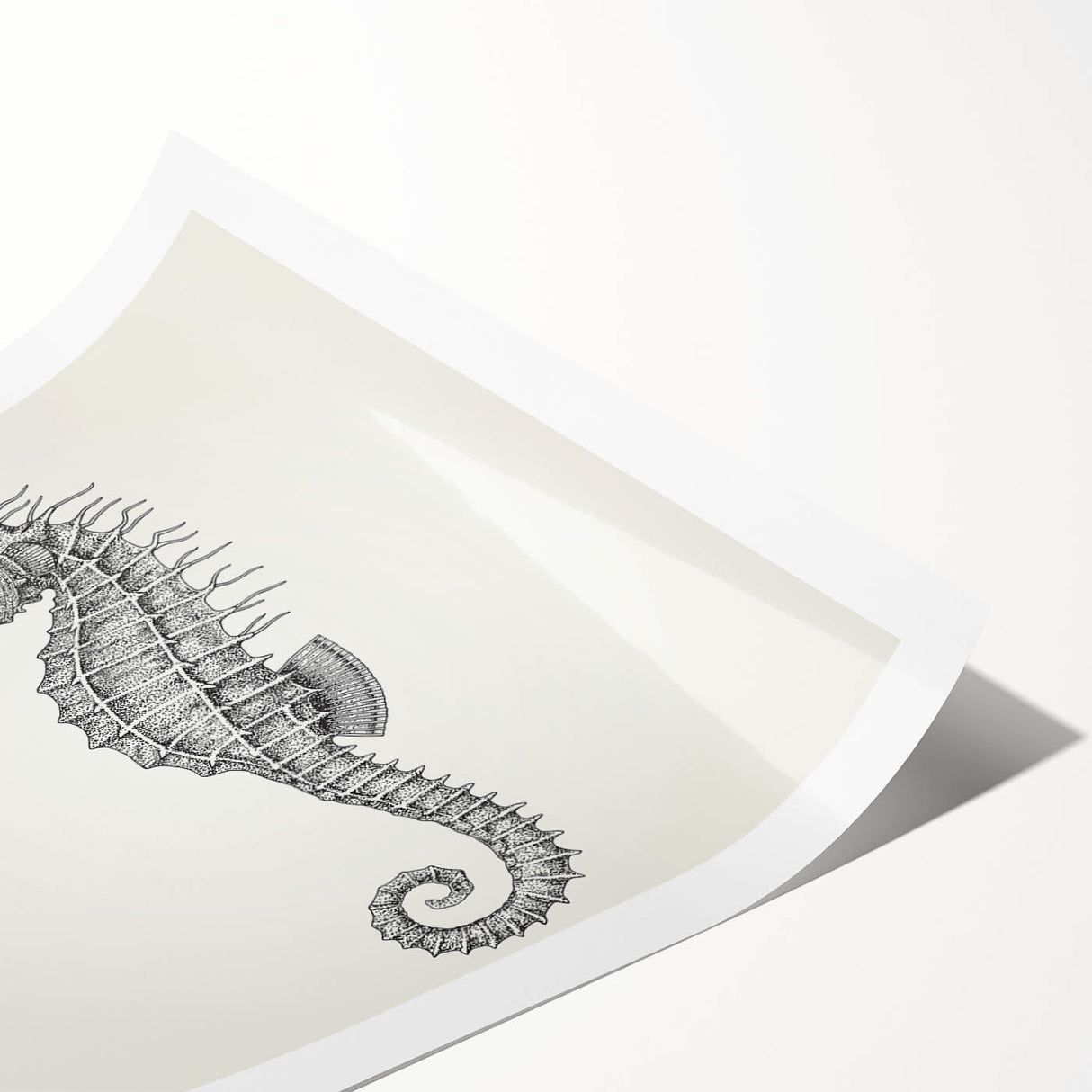Vibrant seahorse wall art print showcasing intricate marine life design in vivid colors, perfect for ocean-themed decor, rolled and ready for framing.