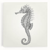 Stretched canvas wall art featuring a vibrant seahorse design, showcasing intricate details and a colorful marine life theme, perfect for ocean-themed decor.