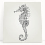 Stretched canvas wall art featuring a vibrant marine life design with a seahorse, showcasing intricate details and colors, ideal for ocean-themed decor.