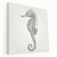 Stretched canvas wall art showcasing a vibrant seahorse design, featuring intricate details and bright colors, perfect for marine life enthusiasts and coastal decor.