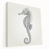 Stretched canvas wall art showcasing a vibrant seahorse design, featuring intricate details and bright colors, perfect for marine life enthusiasts and coastal decor.