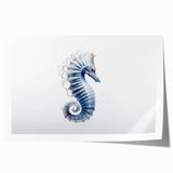 Colorful seahorse wall art print featuring intricate marine life designs, ideal for coastal home decor, rolled and ready for framing. Perfect for ocean lovers.