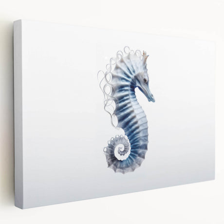 Colorful stretched canvas wall art featuring a detailed seahorse design, showcasing marine life in vibrant blues and greens, perfect for ocean-themed decor.