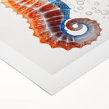 Vibrant rolled canvas wall art showcasing a detailed seahorse design, perfect for marine life enthusiasts, packaged securely in a cardboard tube for safe delivery.