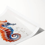Colorful marine life wall art featuring a vibrant seahorse design, printed on high-quality material, ideal for ocean-themed decor and home styling.