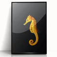 Framed acrylic wall art featuring a vibrant seahorse design in a marine life theme, showcasing intricate details and a sleek black frame, perfect for ocean lovers.