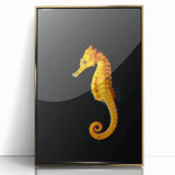 Framed wall art showcasing a vibrant seahorse design in gold acrylic, perfect for marine life enthusiasts. This elegant piece adds a touch of oceanic charm to any decor.