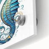 Close-up of a vibrant seahorse design wall art piece, showcasing intricate marine life details on acrylic glass, perfect for ocean-themed decor.