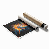 Vibrant wall art print showcasing a detailed seahorse design in shades of blue and green, ideal for marine-themed decor, rolled for easy framing.