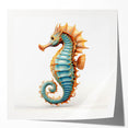 Vibrant wall art collection showcasing a stunning seahorse design in marine life theme, printed on glossy canvas for an eye-catching finish. Ideal for ocean lovers.