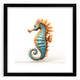 Seahorse-themed wall art collection featuring a black frame and mat, showcasing vibrant marine life design ideal for ocean-inspired decor in homes or offices.