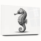 Colorful wall art collection showcasing a marine life design featuring a detailed seahorse in an acrylic glass frame, perfect for ocean-themed decor.