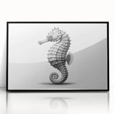 Framed wall art featuring a vibrant marine life seahorse design, showcasing intricate details and a sleek black frame, perfect for ocean-themed decor. Ideal for enhancing living spaces with a touch of nature-inspired elegance.