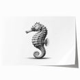 Seahorse wall art print featuring intricate marine life design in vibrant colors, showcasing detailed textures and patterns, perfect for ocean-themed decor.