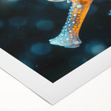 Colorful rolled canvas wall art featuring a vibrant seahorse design, showcasing intricate marine life details, ideal for ocean-themed decor or art enthusiasts.