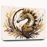 Vibrant seahorse wall art collection displayed in acrylic glass, showcasing intricate marine life design with colorful pins, perfect for nautical-themed decor.