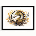 Black-framed wall art featuring a vibrant seahorse design, part of a marine life collection, showcasing intricate details and vivid colors for ocean-inspired decor.