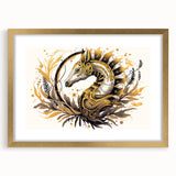 Seahorse-themed wall art design showcasing intricate marine life details in a gold frame with a mat, perfect for coastal home decor enthusiasts.