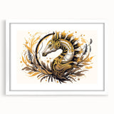 Framed wall art featuring a vibrant marine life seahorse design, surrounded by a white mat, perfect for coastal-themed home decor. Ideal for adding a touch of the ocean to any room.