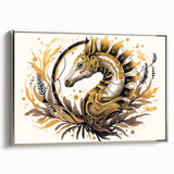 Framed wall art featuring a silver side view of a detailed seahorse design in a marine life collection, perfect for ocean-themed home decor.