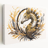 Colorful seahorse wall art displayed on stretched canvas, showcasing intricate marine life details and vibrant hues, perfect for ocean-themed decor.