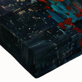 Close-up of a stretched canvas wall art piece showcasing a vibrant marine life design, featuring a detailed seahorse in shades of blue and coral. Perfect for ocean-themed decor.