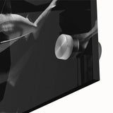 Close-up of vibrant acrylic glass wall art showcasing a detailed shark design, emphasizing intricate marine life elements and bold colors for ocean-themed decor.