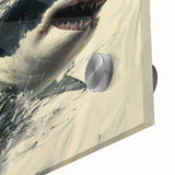 Close-up of a vibrant marine life wall art piece showcasing a detailed shark design on acrylic glass, perfect for ocean-themed decor in homes or offices.