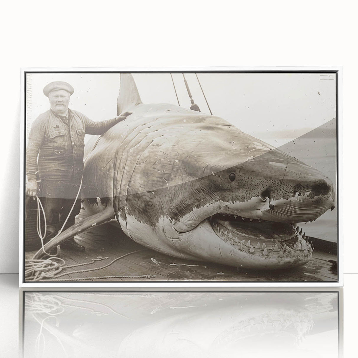 Framed acrylic wall art featuring a vibrant shark design, showcasing intricate marine life details against a white background, perfect for ocean-themed decor.