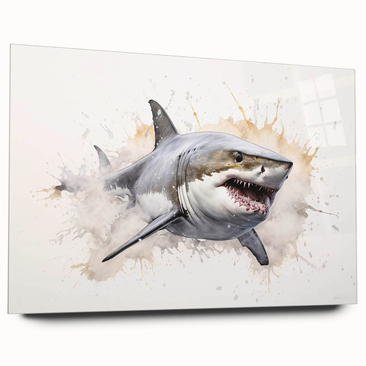 Elegant acrylic wall art showcasing a side view of a shark design, featuring vibrant colors and intricate details, perfect for marine life enthusiasts.