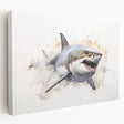 Stretched canvas wall art showcasing a vibrant shark design, featuring intricate marine life details, ideal for ocean-themed decor in living spaces.