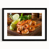 Framed marine life wall art featuring a vibrant shrimp design with a black matting, perfect for coastal-themed decor or ocean enthusiasts.