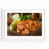 Framed wall art featuring a vibrant shrimp design, set against a white mat background. Ideal for marine life enthusiasts, adding a colorful touch to any decor.