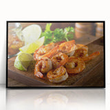 Framed acrylic wall art featuring a vibrant marine life design with colorful shrimp, set against a sleek black frame, perfect for ocean-themed decor.