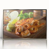 Framed acrylic wall art showcasing a detailed design of marine life shrimp, featuring a silver frame, ideal for ocean-themed decor in contemporary settings.