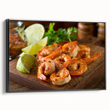 Framed canvas wall art featuring a vibrant marine life shrimp design, showcasing intricate details and colors, set against a sleek black frame for modern decor.