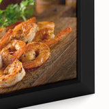 Close-up of a vibrant framed canvas wall art piece featuring a detailed marine life shrimp design, showcasing intricate colors and textures, perfect for ocean-themed decor.
