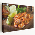 Vibrant marine life shrimp design on stretched canvas wall art, showcasing intricate details and bright colors, perfect for ocean-themed decor in any space.