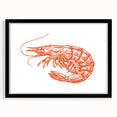 Framed marine life wall art featuring a vibrant shrimp design, set against a black mat and sleek black frame, perfect for ocean-themed decor.