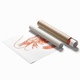 Vibrant marine life wall art print showcasing intricately designed shrimp in vivid colors, rolled and ready for display, perfect for ocean-themed decor.