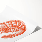 Vibrant marine life wall art print showcasing an intricate shrimp design in vivid colors, rolled for easy display and shipping, perfect for ocean-themed decor.