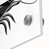 Close-up of vibrant marine life wall art featuring a detailed shrimp design, printed on acrylic glass, showcasing vivid colors and intricate patterns.